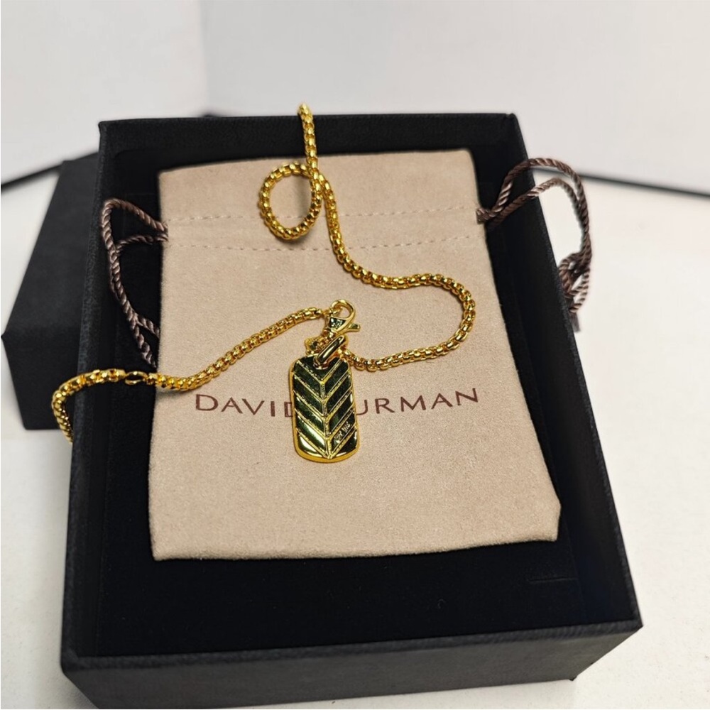 David Yurman Gold Pavé Dog Tag Necklace